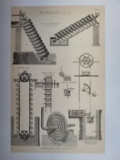 Antique Print 1870 Hydraulics Engraving Screw of Archimedes Chain Pump Spiral
