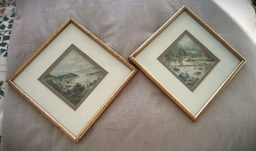 Framed glazed pair antique - &,