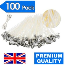 PACK 100 PRE WAXED CANDLE WICKS FOR CANDLE MAKING WITH SUSTAINERS 15CM LONG NEW