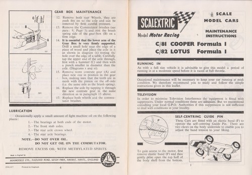 Scalextric car service sheet - car,