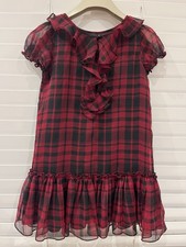 Girls Ralph Lauren Red And Black Lined Checked Dress With Frill Design Age 5