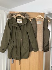 Jack Wills Khaki Green Coat with Removable Matching Waistcoat Size 12