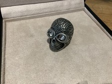 Gothic Rhinestone’s Silver Tone Skull Ring Vintage Biker/ Halloween? Skulls.