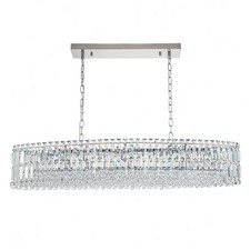 Modern Crystal Chandelier 10-Light Linear Oval Pendant Light For Kitchen Island