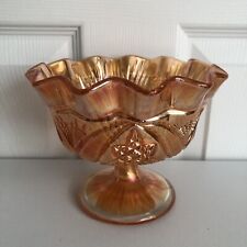 Vintage Carnival Glass Sweet / Pot Pourri Bowl Orange Marigold Pedestal Dish