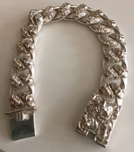 Silver chunky skull bracelet - chunky,