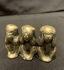 Brass - 3 monkeys - hear, see and be silent - vintage statue (c3)
