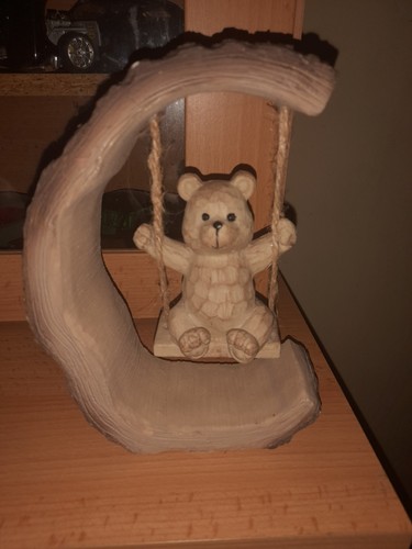 Wooden carved bear - wooden, swing