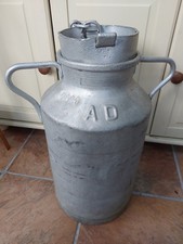 Large vintage French metal milk churn, lid & carry handle, AD, 47cm tall