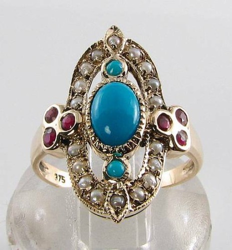 Long 9ct gold turquoise - 9k,