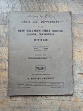 1960 Hillman Minx Series 111B Parts List Supplement