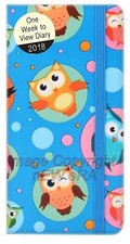 2018 Slim Week to View Owls, Butrerfly, Glitter, Heart Design Diary (Blue Owls)
