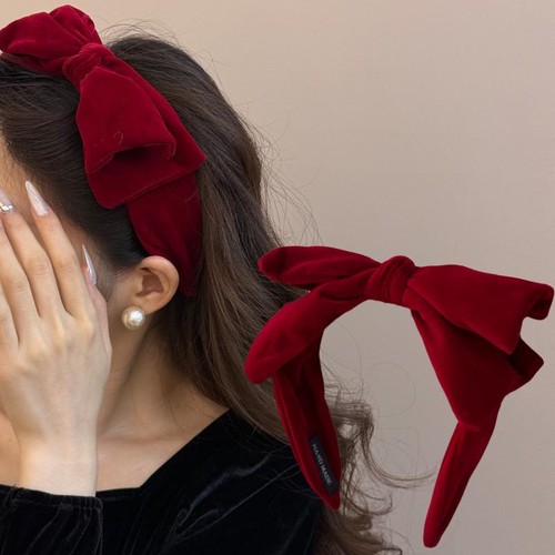 Red black velvet wide bow - velvet,