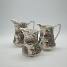 3 x Alfred Meakin Tintern Hand Painted Brown & White Pitchers 5.25"/6"/7" Tall