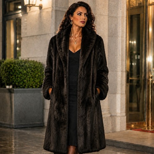 Vtg 90s black faux - faux, mink
