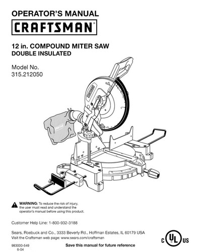 Craftsman 315 212050 miter - craftsman,