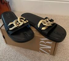 ZARA BLACK FLAT SLIDER SANDALS