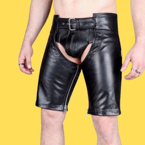 Mens leather shorts - leather, cargo