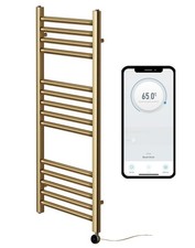 York Brushed Brass Wifi Controlled Electric Heated Straight Towel Rails 