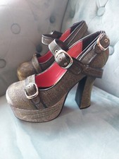 Vintage Original TUK Super Platform Silver Gold Shoes A7896L  Size UK7 EU40 US9