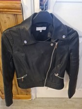Ladies Black Redherring Size 8 Petite short leather look Jacket with zip pockets