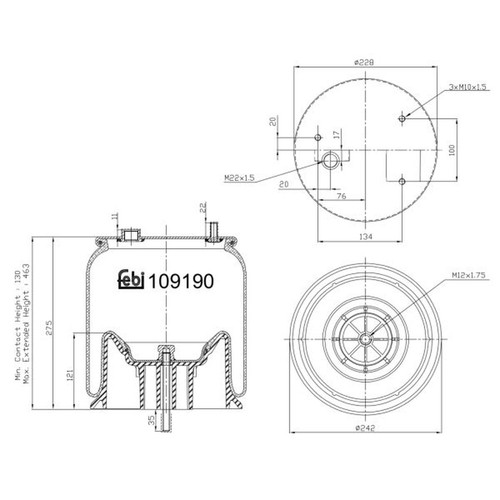 Air suspension bellows - suspension, rear
