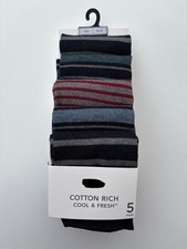 M & S MARKS AND SPENCER Men's Cotton Rich Socks 5 PAIRS Multi Stripe Mix