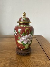 Antique Enamel Cloisonne Lidded Vase Mosaic Brass 16cm Ex Condition