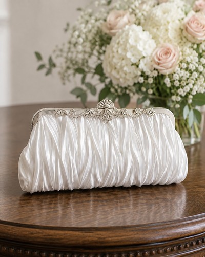 White ladies pleated clutch - ladies,