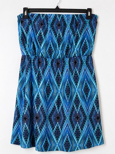 Blue geometric strapless dress - blue,
