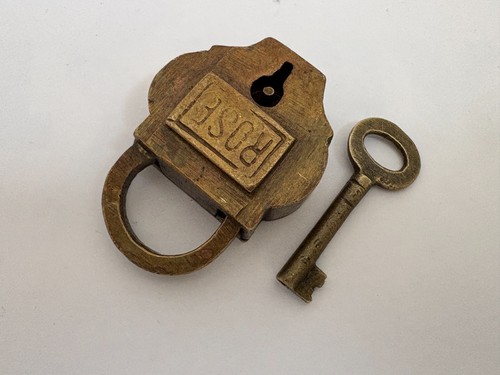 Old brass padlock with - brass,