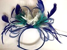 BESPOKE Royal Blue Cream Teal Fascinator on Headband UK Wedding Ascot Races Loop