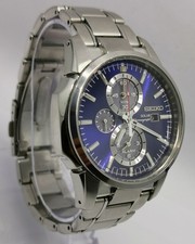 Vtg Seiko Solar Chronograph Alarm V172-0AF0 Blue Face 44mm Quartz Gents Watch 