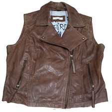 Oui Collection Jacket Size UK 14 Brown Leather Sleeveless Biker Womens Pre Loved