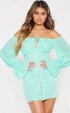 NEW PrettyLittleThing Women's Chiffon Off-shoulder Long Sleeve Hook Dress UK 10