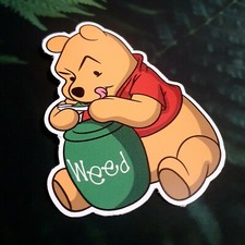 Winnie The Pooh Weed Pot 95mm High Quality Weatherproof Stickers For Any Surface