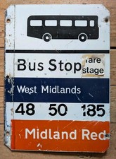 Vintage Bus Stop Sign - West Midlands Red - Retro Metal Street Road Garage Decor