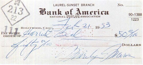 Marilyn monroe signed cheque - monroe,