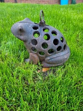 Vintage reclaimed heavy antique Cast Iron Frog Lantern Candle Holder 