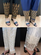 Women Trousers Pakistani Indian Silk Capri Pencil Pants Embroidery Shalwar D