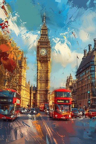 London big ben red bus - red,