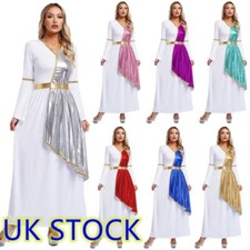 UK Womens Ancient Greek Toga Costume Adult Toga Robe Overlay Tunic Praise Dress
