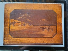 Antique Japanese wooden puzzle box mt fuji book form