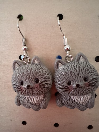 Fluffy gray kitten earrings - earrings, |