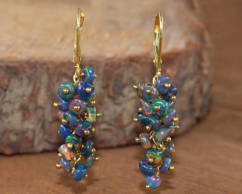 Black natural opal cluster - black, opal,