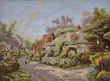 Thomas Kinkade Cobblestone Village Completed Cross Stitch Picture Anchor Maia