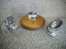 3 x Vintage Ronson Table Top Lighters, Teak, Glass, Plated