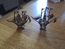2x Vintage Portuguese Filigree Sailing Ships – Handmade Miniatures – Nautical