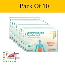 10 Packs of Diarrhoea Relief Caps Loperamide 2mg 6's Effective for diarrhoea