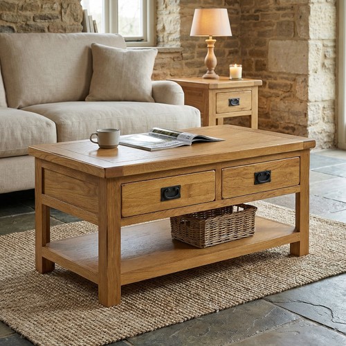 Coffee table drawer rustic - 2,